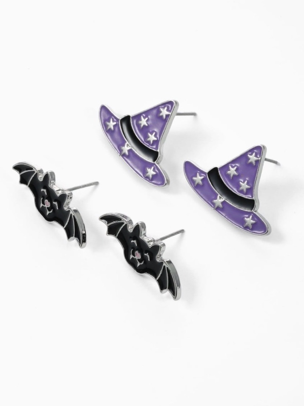 🦇 NWT 2-Pair Halloween Earrings Set | Glow-in-the-Dark Witch Hats & Bats - Picture 4 of 8